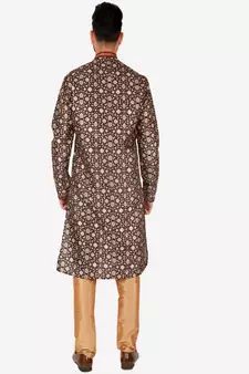Men's Silk Kurta Pajama | Mandarin Collar | Floral Print (A-110)