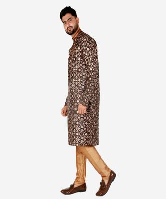 Men's Silk Kurta Pajama | Mandarin Collar | Floral Print (A-110) 3