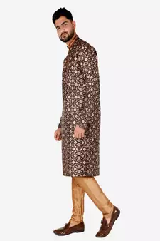 Men's Silk Kurta Pajama | Mandarin Collar | Floral Print (A-110)