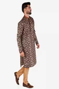 Men's Silk Kurta Pajama | Mandarin Collar | Floral Print (A-110)