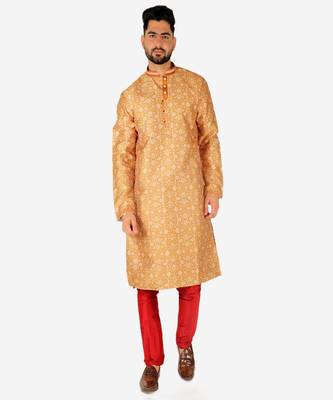 Men's Silk Kurta Pajama | Mandarin Collar | Floral Print (A-110) 1