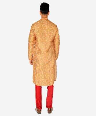 Men's Silk Kurta Pajama | Mandarin Collar | Floral Print (A-110) 2