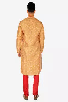 Men's Silk Kurta Pajama | Mandarin Collar | Floral Print (A-110)