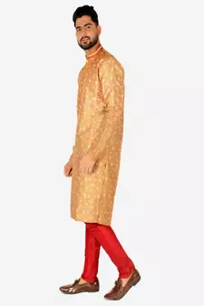 Men's Silk Kurta Pajama | Mandarin Collar | Floral Print (A-110)