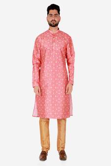 Men's Silk Kurta Pajama | Mandarin Collar | Floral Print (A-110)