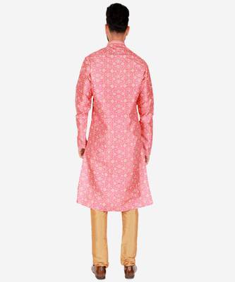 Men's Silk Kurta Pajama | Mandarin Collar | Floral Print (A-110) 2