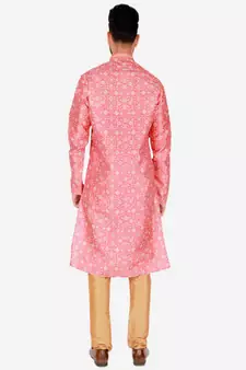Men's Silk Kurta Pajama | Mandarin Collar | Floral Print (A-110)