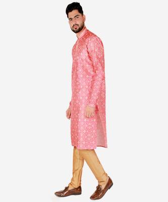 Men's Silk Kurta Pajama | Mandarin Collar | Floral Print (A-110) 3