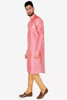 Men's Silk Kurta Pajama | Mandarin Collar | Floral Print (A-110)
