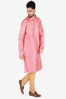 Men's Silk Kurta Pajama | Mandarin Collar | Floral Print (A-110)