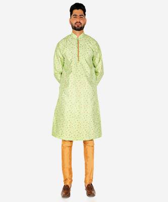 Men's Silk Kurta Pajama | Mandarin Collar | Floral Print (A-111) 1