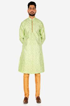 Men's Silk Kurta Pajama | Mandarin Collar | Floral Print (A-111)