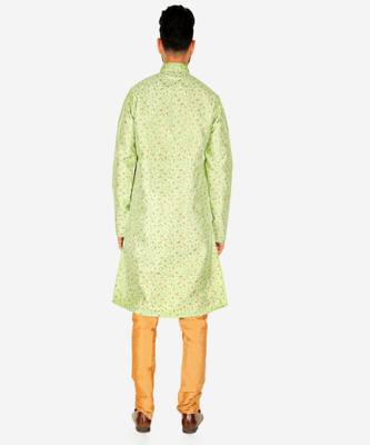 Men's Silk Kurta Pajama | Mandarin Collar | Floral Print (A-111) 2
