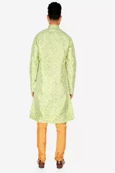 Men's Silk Kurta Pajama | Mandarin Collar | Floral Print (A-111)