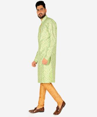 Men's Silk Kurta Pajama | Mandarin Collar | Floral Print (A-111) 3