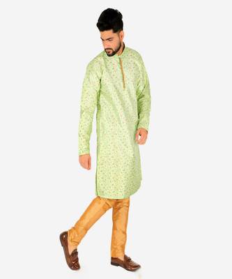 Men's Silk Kurta Pajama | Mandarin Collar | Floral Print (A-111) 4