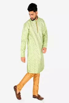 Men's Silk Kurta Pajama | Mandarin Collar | Floral Print (A-111)