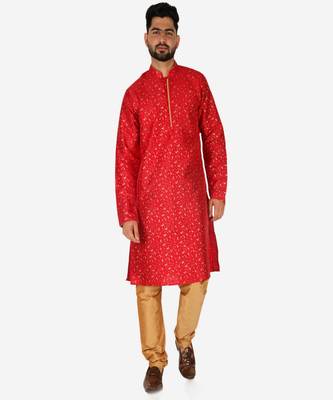 Men's Silk Kurta Pajama | Mandarin Collar | Floral Print (A-111) 1