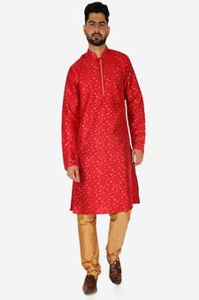 Men's Silk Kurta Pajama | Mandarin Collar | Floral Print (A-111)