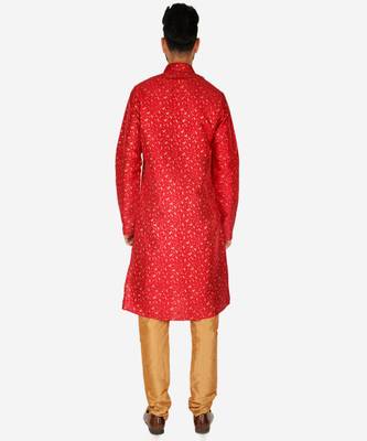 Men's Silk Kurta Pajama | Mandarin Collar | Floral Print (A-111) 2