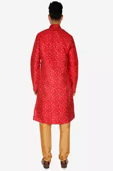 Men's Silk Kurta Pajama | Mandarin Collar | Floral Print (A-111)