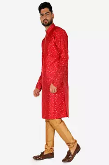 Men's Silk Kurta Pajama | Mandarin Collar | Floral Print (A-111)