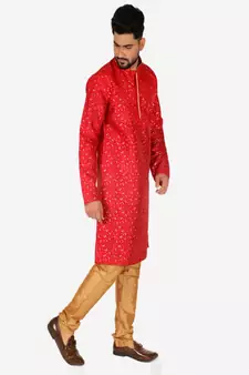 Men's Silk Kurta Pajama | Mandarin Collar | Floral Print (A-111)