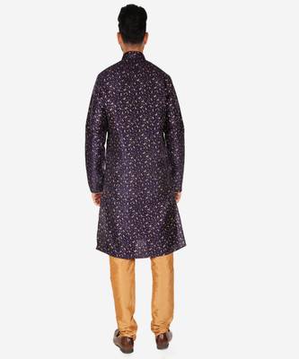 Men's Silk Kurta Pajama | Mandarin Collar | Floral Print (A-111) 2