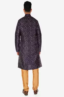 Men's Silk Kurta Pajama | Mandarin Collar | Floral Print (A-111)