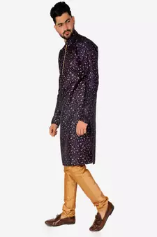 Men's Silk Kurta Pajama | Mandarin Collar | Floral Print (A-111)