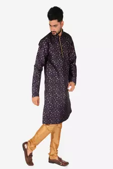 Men's Silk Kurta Pajama | Mandarin Collar | Floral Print (A-111)