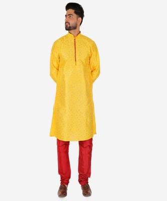 Men's Silk Kurta Pajama | Mandarin Collar | Floral Print (A-111) 1