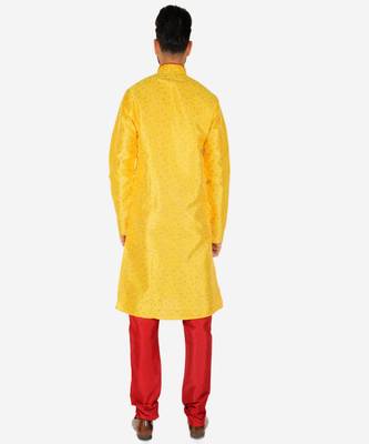 Men's Silk Kurta Pajama | Mandarin Collar | Floral Print (A-111) 2