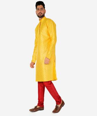 Men's Silk Kurta Pajama | Mandarin Collar | Floral Print (A-111) 3