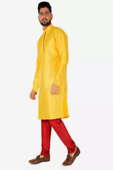 Men's Silk Kurta Pajama | Mandarin Collar | Floral Print (A-111)