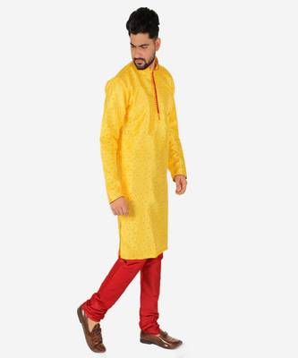 Men's Silk Kurta Pajama | Mandarin Collar | Floral Print (A-111) 4