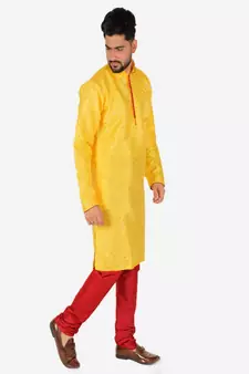 Men's Silk Kurta Pajama | Mandarin Collar | Floral Print (A-111)