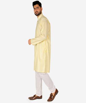 Men's Silk Kurta Pajama | Mandarin Collar | Floral Print (A-112) 3