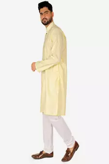 Men's Silk Kurta Pajama | Mandarin Collar | Floral Print (A-112)