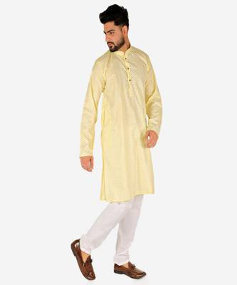 Men's Silk Kurta Pajama | Mandarin Collar | Floral Print (A-112) 4