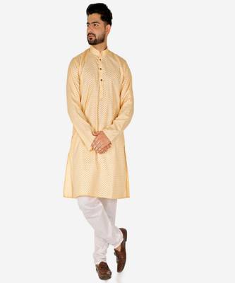 Men's Silk Kurta Pajama | Mandarin Collar | Floral Print (A-112) 1
