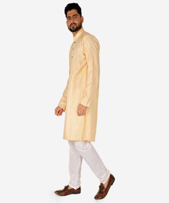 Men's Silk Kurta Pajama | Mandarin Collar | Floral Print (A-112) 3