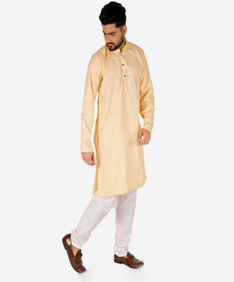 Men's Silk Kurta Pajama | Mandarin Collar | Floral Print (A-112) 4