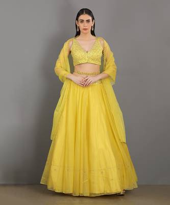 Dopahar Lemon Yellow Lehenga Set 1