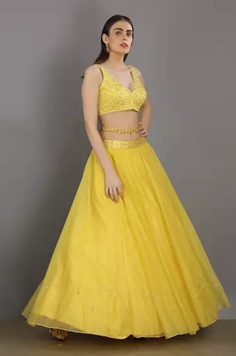 Dopahar Lemon Yellow Lehenga Set