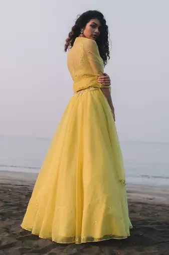 Dopahar Lemon Yellow Lehenga Set
