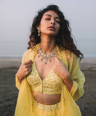 Dopahar Lemon Yellow Lehenga Set 7