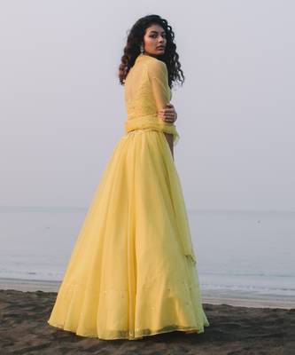 Dopahar Lemon Yellow Lehenga Set 8