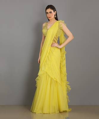 Shaam Lemon Yellow Saree 2