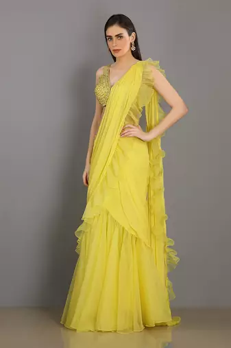 Shaam Lemon Yellow Saree